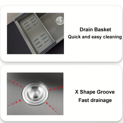 Handmade stainless steel sink with pull-out faucet and drain basket in gray large capacity sink with soap dispenser and drainage kit,  Sleek Sink, Rectangular Sink, Highquality Sink, Undermount Sink