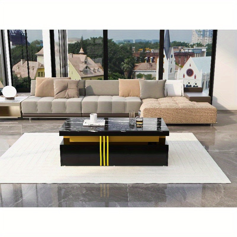 TV Wandmeubel Zwart Metaal – Mediameubel – Tv Meubel – Opbergkast – Salontafel Combinatie – Gouden Accent Poten – Duurzaam Metalen Frame – Gemakkelijk Montage