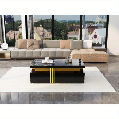 TV Wandmeubel Zwart Metaal – Mediameubel – Tv Meubel – Opbergkast – Salontafel Combinatie – Gouden Accent Poten – Duurzaam Metalen Frame – Gemakkelijk Montage