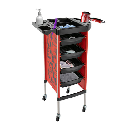 Salonwagen – Kappers Trolley – Werkwagen – Beauty Trolley – Nagelwagen – 5 Lagen Met 4 Laden – Roestvrij Staal & Kunststof – 360° Draaibare Antislip Wieltjes – Zonder Elektriciteit