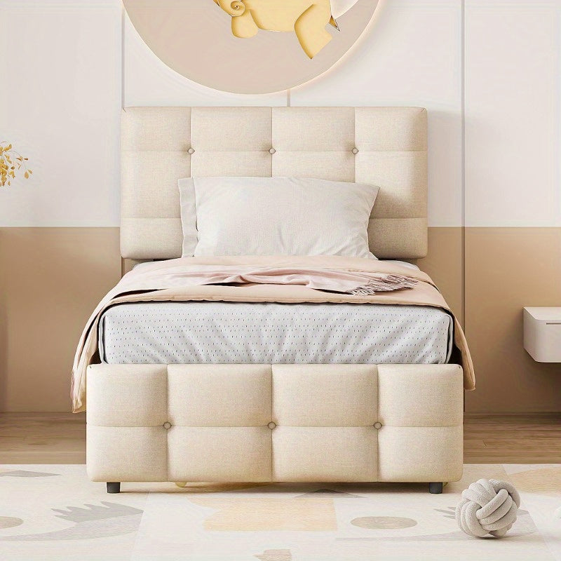Uittrekbed – Bedbank – Sofa Bed – Dagbed – Logeerbed – Inklapbaar – 140x200 cm – Met Opberglades – Beige Linnen Bekleding