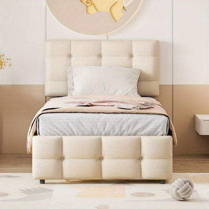 Uittrekbed – Bedbank – Sofa Bed – Dagbed – Logeerbed – Inklapbaar – 140x200 cm – Met Opberglades – Beige Linnen Bekleding