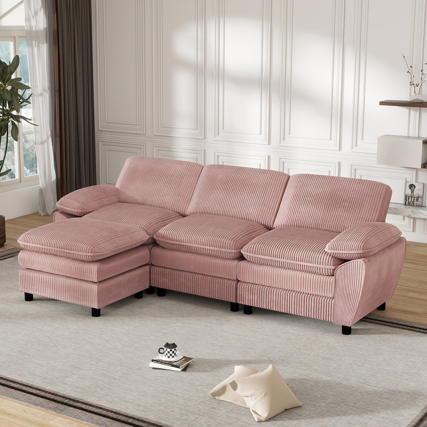 Driezitsbank – Bank – Sofa – Slaapbank – Zitbank – Met Poef – Comfortabel Gestoffeerd – Moderne Donkere Kleur