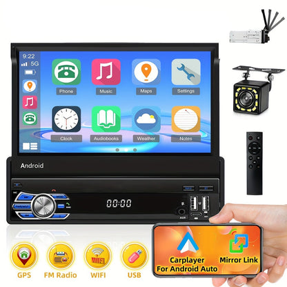 Android 7.1 Car Stereo – Auto Radio – Multimedia Speler – Navigatiesysteem – Touchscreen Radio – Uitschuifbaar 17,78 cm Scherm – WiFi & Mirror Link – Achteruitrijcamera Ondersteuning