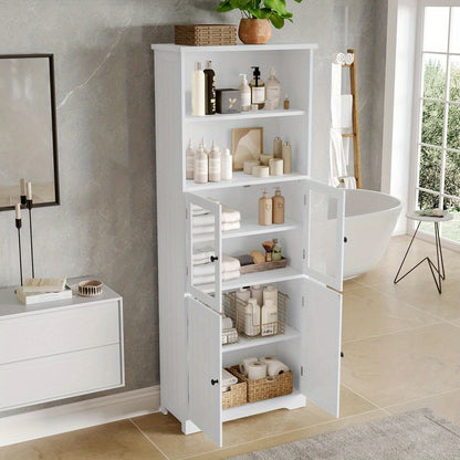 Hoge Kast Badkamer – Opbergkast – Bergkast – Badmeubel – Opberger – Minimalistisch Design – 57,4 x 28,5 x 160 cm – Verstelbare Verdelers – Ruimtebesparend Wit