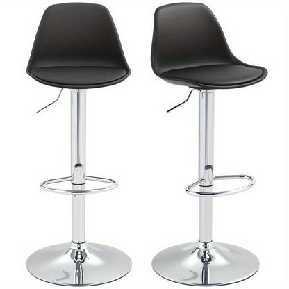 Barstoel – Barkruk – Barstoel Kruk – Barstoelen – Barkrukken Set van 2 – Verstelbare Zithoogte – Draaibare Rugleuning 360° – Stalen Frame – Zitting van Synthetisch Leer – Zwart