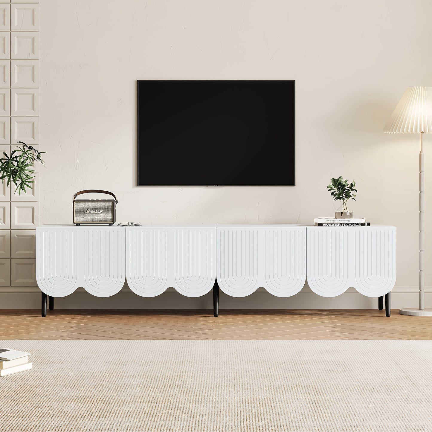TV Meubel – Tv Kast – Tv Dressoir – Tv Stand – Media Meubel – Wit – Uniek Design – Kabelbeheer – Geschikt Voor Tv Tot 203,2 cm