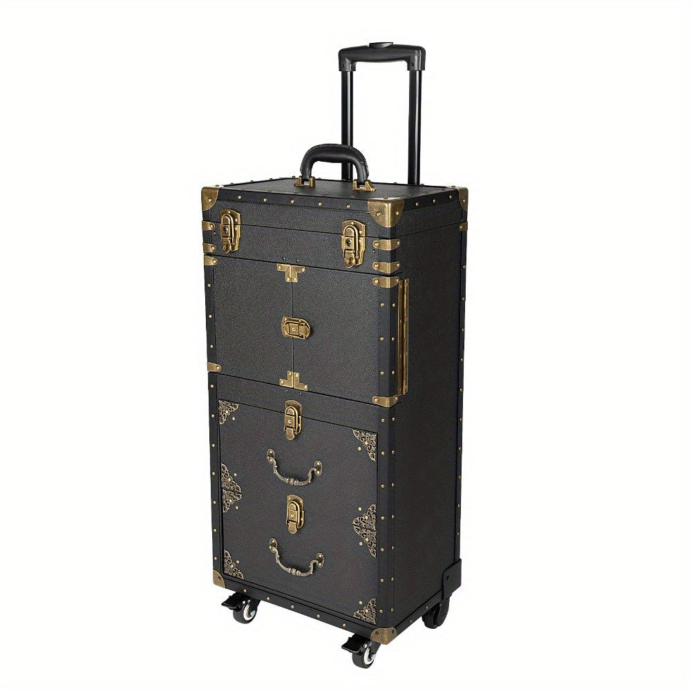 Make-up Koffer – Beautycase – Visagiekoffer – Kapperskoffer – Cosmetica Koffer – Aluminium Frame – Verstelbare Vakverdeling – Wieltjes & Combinatieslot – Zwart – 38,5x25,5x80,5 cm