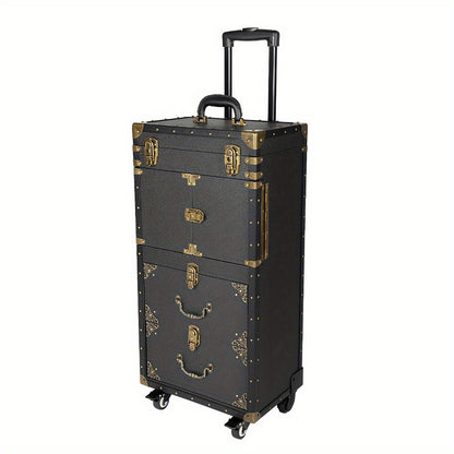 Make-up Koffer – Beautycase – Visagiekoffer – Kapperskoffer – Cosmetica Koffer – Aluminium Frame – Verstelbare Vakverdeling – Wieltjes & Combinatieslot – Zwart – 38,5x25,5x80,5 cm