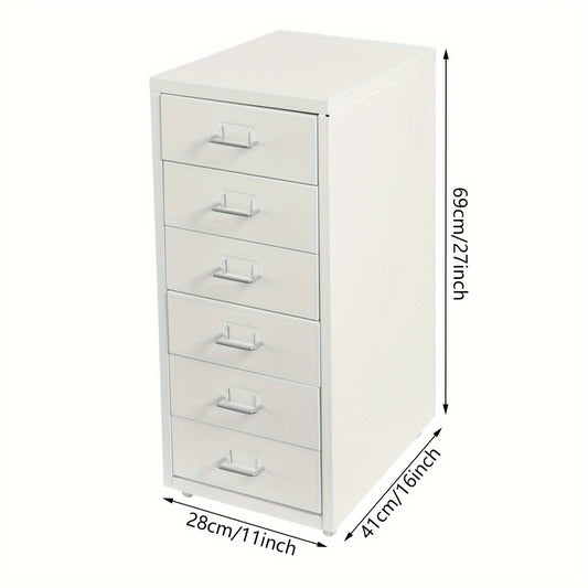 Ladeblok – Ladekast – Archiefkast – Rolcontainer – Bureaukast – Metalen 6-Laden Kast – Verrijdbaar Met Wieltjes – Compact 28x41x69 cm – Wit