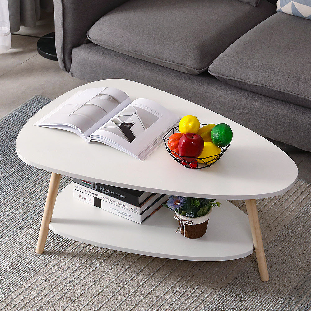 Salontafel – Bijzettafel – Woonkamertafel – Koffietafel – Ovale Tafel – Wit Staal – Twee Niveaus – 90x60x40 cm