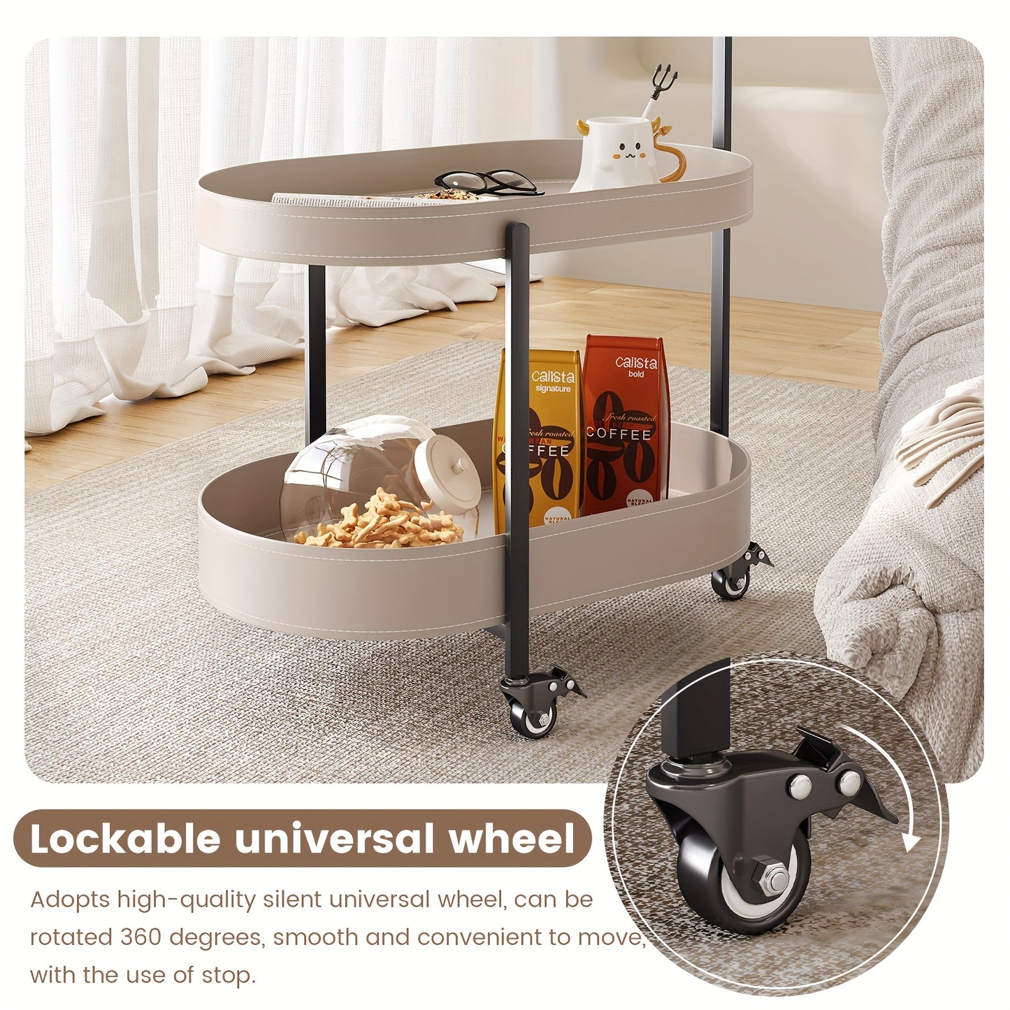 Opbergwagen – Trolley – Keukentrolley – Serveerwagen – Opbergtrolley – Dubbele Laag – Mobiel met 4 Wielen – Duurzaam Kunststof – Modern Design