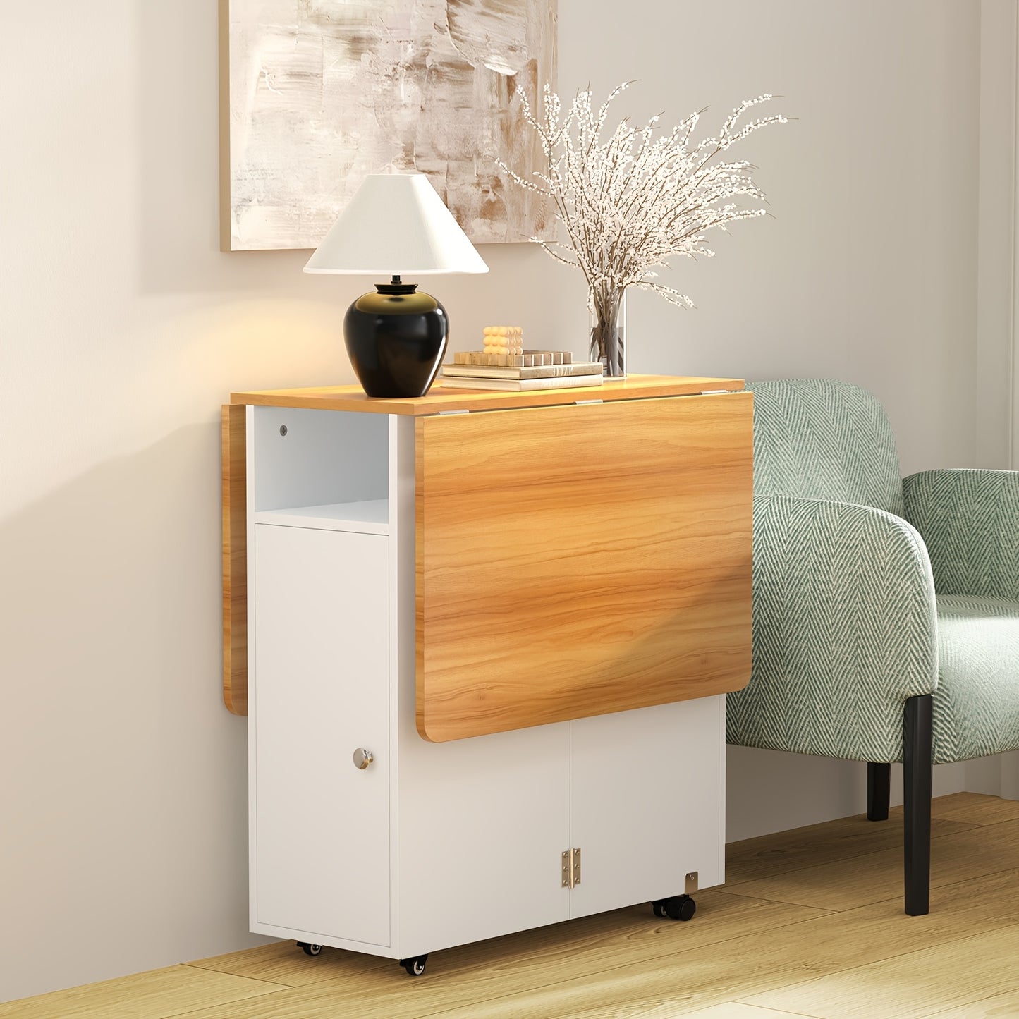 Uitklapbare Eettafel – Opklapbare Tafel – Uitbreidbare Keukentafel – Ruimtebesparende Tafel – Vouwtafel – Hardhouten Tafel – 2 Tot 6 Personen – Met Lockbare Wieltjes En Opbergrekken