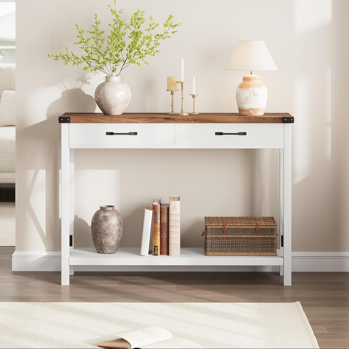 Sidetable – Consoletafel – Haltafel – Wandtafel – Bijzettafel – Wit – 102x30x79 cm – 2 Lades met Opbergruimte