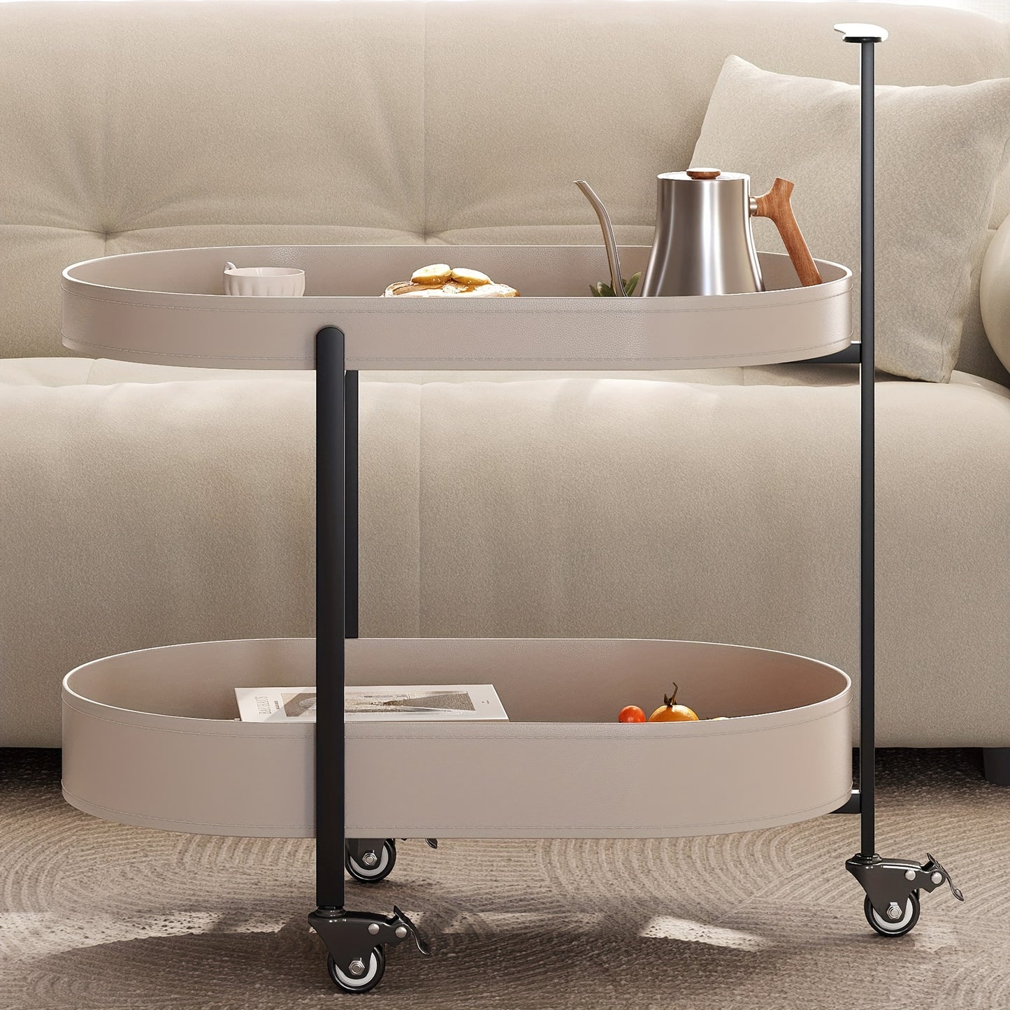 Opbergwagen – Trolley – Keukentrolley – Serveerwagen – Opbergtrolley – Dubbele Laag – Mobiel met 4 Wielen – Duurzaam Kunststof – Modern Design