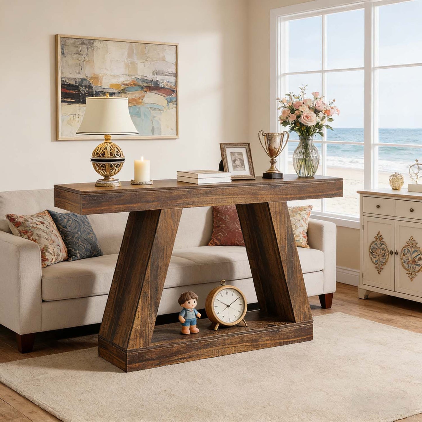 1pc 139.7cm Modern Rustic Farmhouse Console Table - Long Narrow Sofa Entryway Table with Storage Shelf, Space-Saving /Particleboard Suitable for Hallway, Living Room, Assembly, Spacious for Decorations (Table Only)