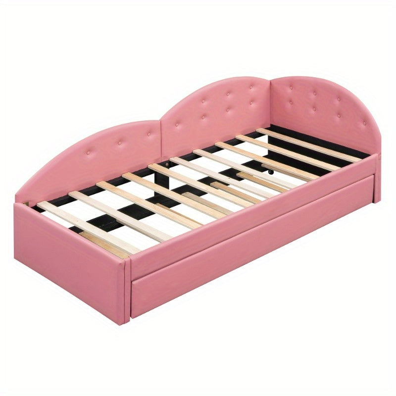 Slaapbank – Uitschuifbare Bedbank – Logeerbed – Bankbed – Bedbank 90x200 cm – Roze PU Leder – Modern Design – Handmatig Uitschuifbaar
