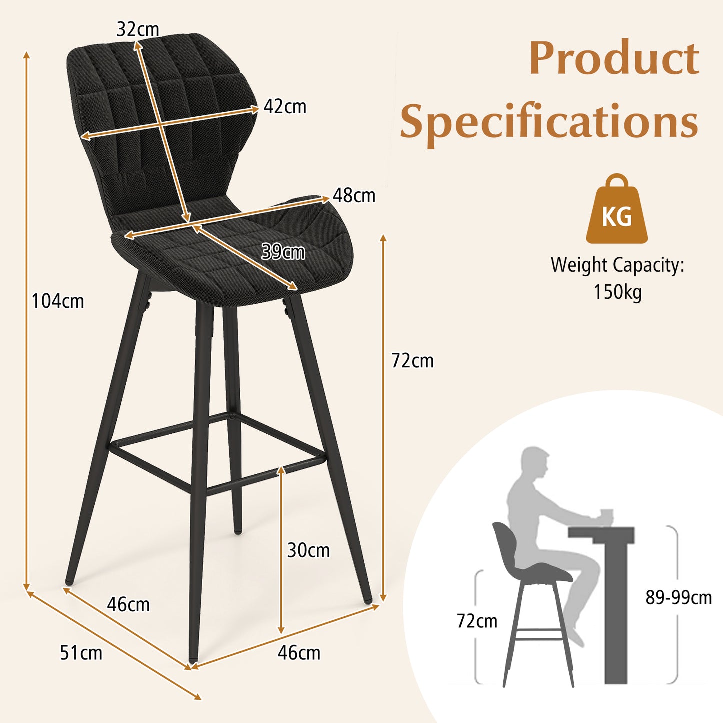 Barkrukken – Barstoelen – Krukken – Hoge Stoelen – Barkruk Set 2 Stuks – Met Metalen Frame – Comfortabele Gewatteerde Zitting Met Armleuningen En Voetensteun
