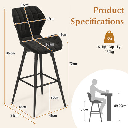 Barkrukken – Barstoelen – Krukken – Hoge Stoelen – Barkruk Set 2 Stuks – Met Metalen Frame – Comfortabele Gewatteerde Zitting Met Armleuningen En Voetensteun