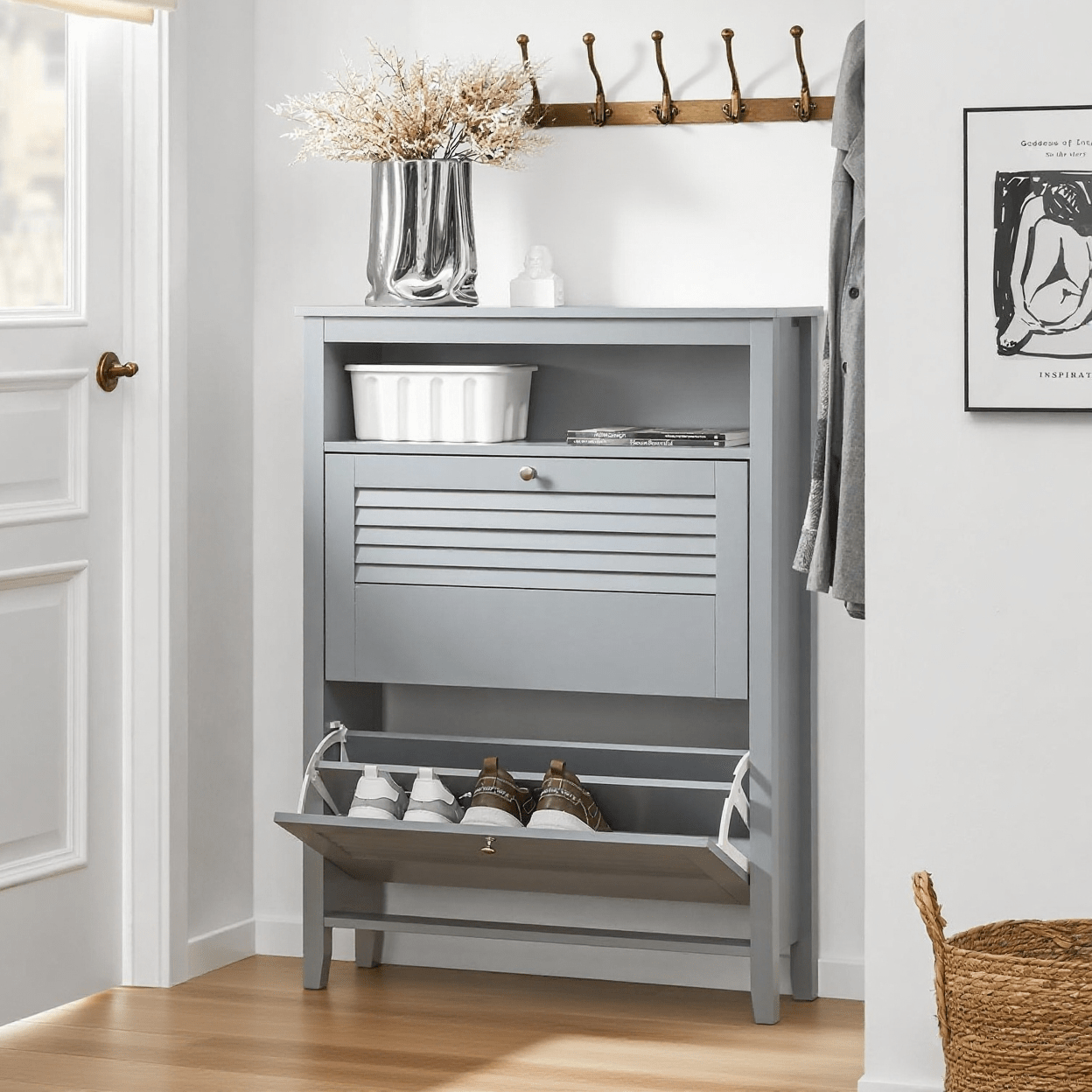 Schoenenkast – Schoenenrek – Schoenenopberger – Schoenenkast – Opbergkast – 2 Kleppen – Compact 80x108x25 cm – MDF & Spaanplaat Wendbaar