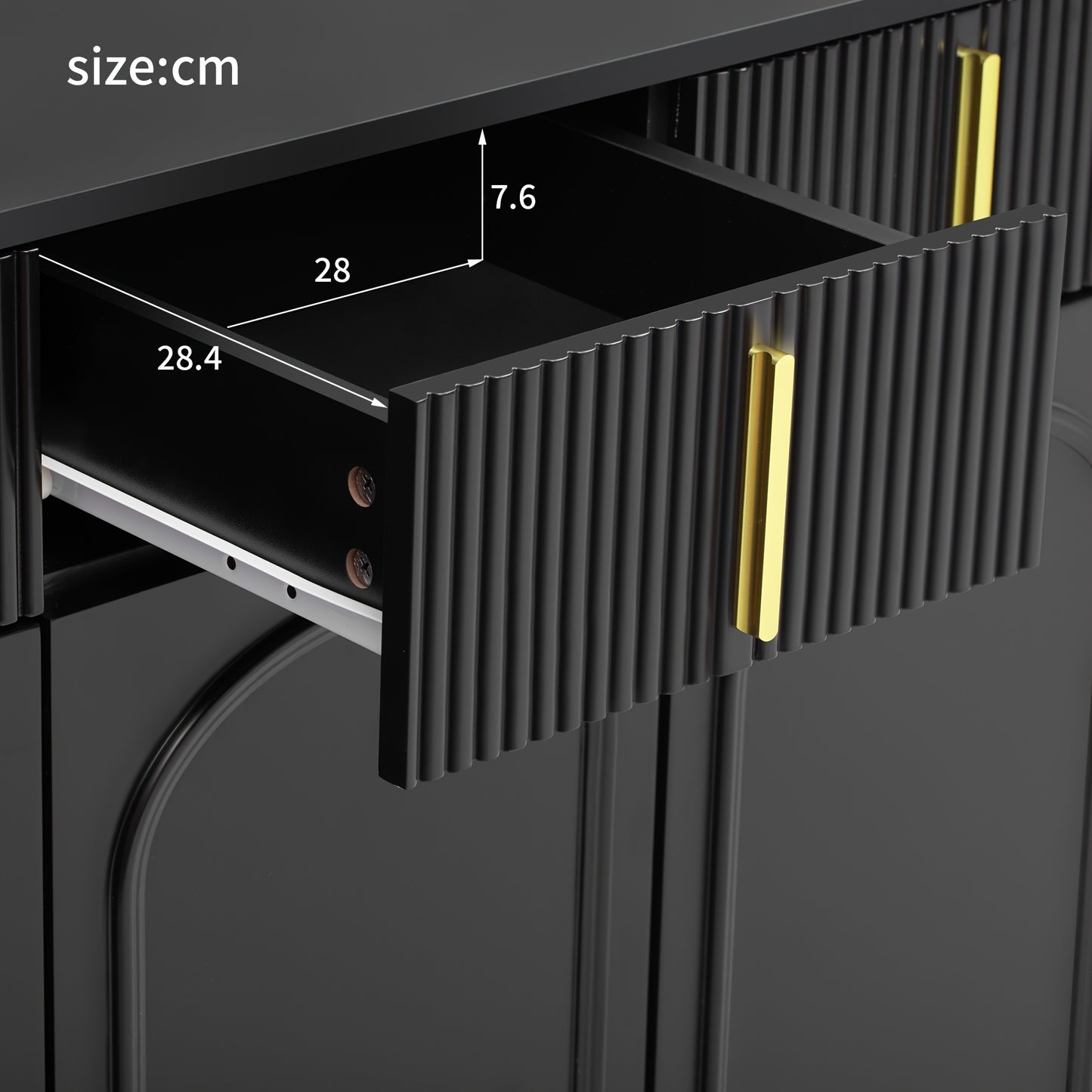 Dressoir – Opbergkast – Ladekast – Commode – TV-meubel – Mat Zwart Met Gouden Accenten – 4 Deuren En 4 Laden – Hardhout Met Afneembaar Laminaat – 140 cm Breed