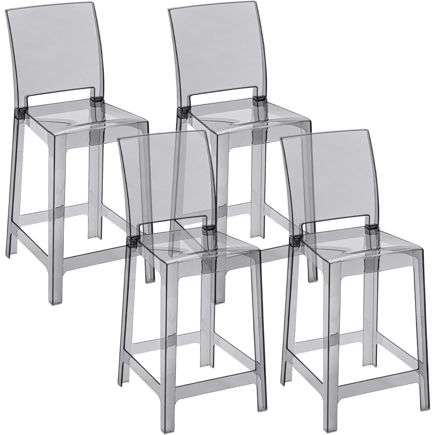 Krukken – Stoelen – Zithulpmiddelen – Zitmeubilair – Set Van 4 – Transparant Polycarbonaat – Ergonomische Gebogen Rugleuning