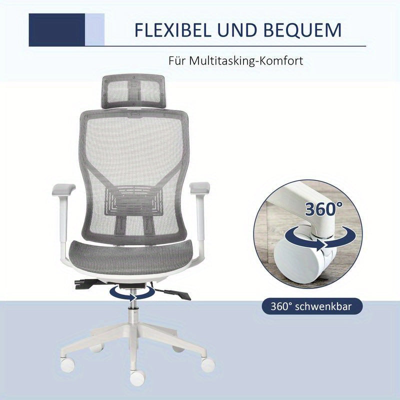 Ergonomische Bureaustoel – Kantoostoel – Werkstoel – Gamestoel – Computestoel – Verstelbare Lendesteun en Hoofdsteun – Ademend Mesh Met Metaal Frame
