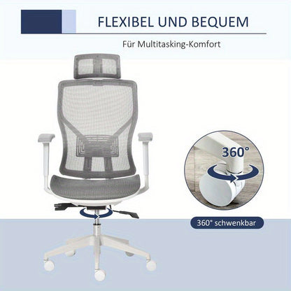 Ergonomische Bureaustoel – Kantoostoel – Werkstoel – Gamestoel – Computestoel – Verstelbare Lendesteun en Hoofdsteun – Ademend Mesh Met Metaal Frame