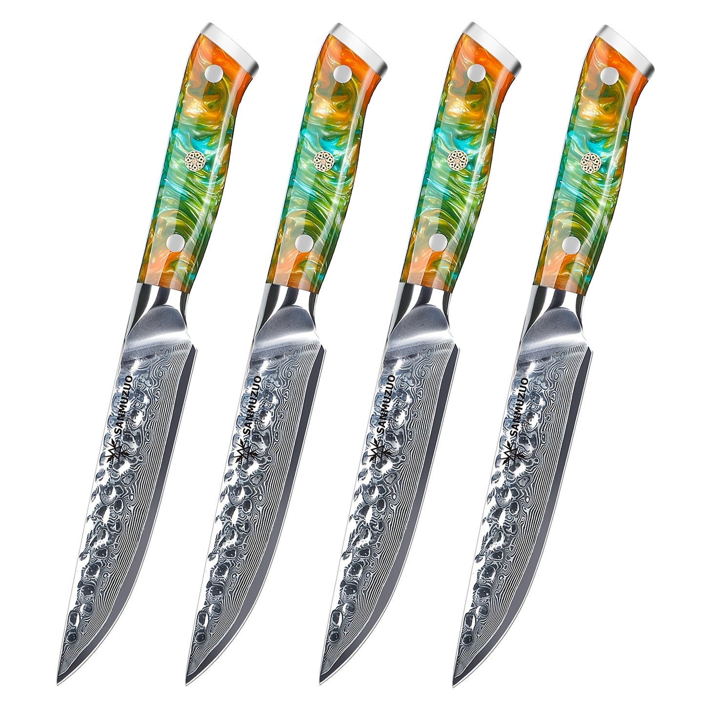 Steakmes – Steakmessen – Keukenmes – Vleesmessen – Set Van 4 – VG10 Damascus Staal – 12,7 cm Lemmet