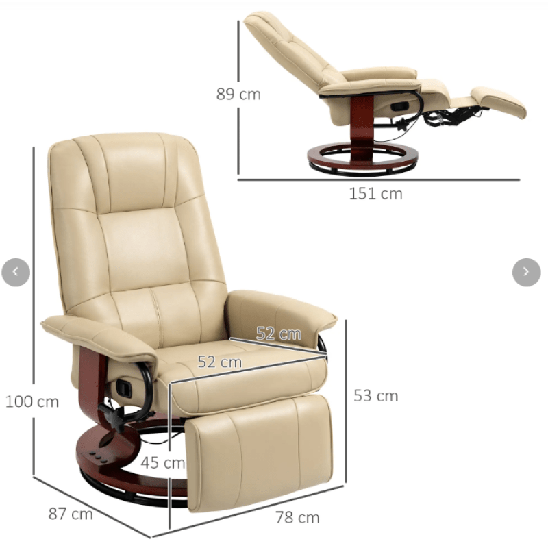 HOMCOM Relax chair TV chair with reclining function Fubrest 360 rotating bar TV chair with wooden legs for living room Artificial leather Cr..., Living Room Seating, Tv Watching Chair, Reclining Footrest Chair, Swivel Recline