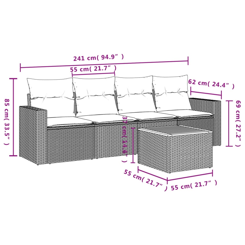 Loungeset – Loungesets – Tuinset – Loungebank – Tuinmeubelen – PE-Rattan – Incl. Kussens Met Afneembare Hoezen – Houten Tafel