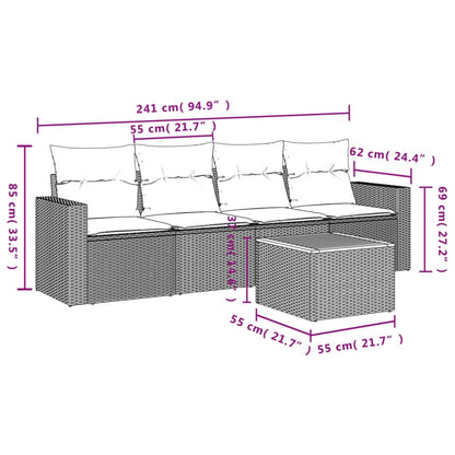Loungeset – Loungesets – Tuinset – Loungebank – Tuinmeubelen – PE-Rattan – Incl. Kussens Met Afneembare Hoezen – Houten Tafel