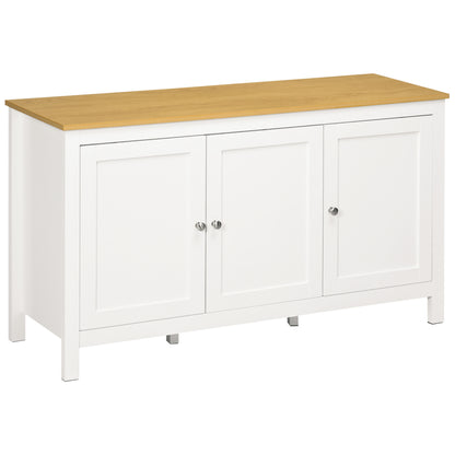 Dressoir – Sideboard – Buffetkast – Opbergkast – Woonkamerkast – 3 Deuren – 2 Verstelbare Planken – Wit Met Licht Houten Blad – 120x40x70 cm