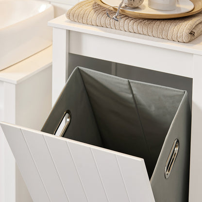Hoge Badmeubel – Badkamerkast – Opbergkast – Wasmand Kast – Smalle Badmeubel – 3 Open Vakken – Uitneembare Wasmand – MDF Hout – Anti-Kantel Beveiliging