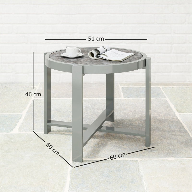 Buitentafel – Bijzettafel – Balkontafel – Koffietafel – Eettafel – Verstelbare Hoogte – Weerbestendig Aluminium met Marmerlook Tafelblad