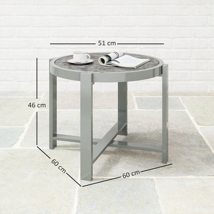 Buitentafel – Bijzettafel – Balkontafel – Koffietafel – Eettafel – Verstelbare Hoogte – Weerbestendig Aluminium met Marmerlook Tafelblad