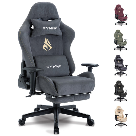Ergonomische Gamingstoel – Bureaustoel – Gamestoel – Werkstoel – Bureaufauteuil – Memory Foam Zitting – Verstelbare Hoogte & Rugleuning – 360° Draaibaar – Uitschuifbare Voetensteun – Grijs