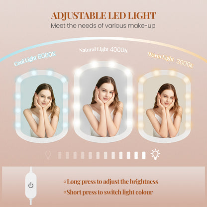 Kaptafel – Make-up tafel – Tocatoren – Vanity – Dressings Table – Linnenwit – 10 LED lampen met 3 lichtstanden – 3 lades en 6 open vakken