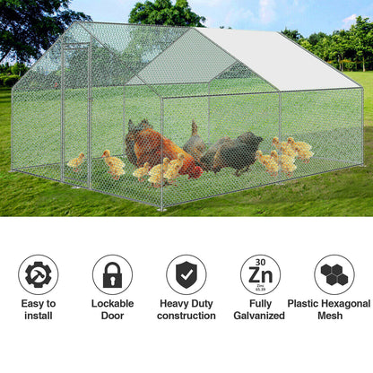 Outdoor Pen Chick Coop PE Roof (Polyethylene Roof) Chicken Cage Chicken Coop Outdoor Enclosure Rabbit Cage Aviary Free-Range Stable Enclosure for Poultry Waterproof Animal Run for Chickens Cages Galvanized Chicken House Rabbi