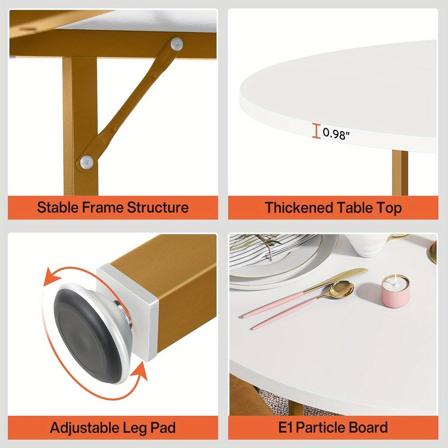 Ronde Eettafel – Keukentafel – Tafel Voor Eetkamer – Kleine Eettafel – Ronde Keukentafel Wit Goud – 47 Inch Voor 4 Personen – Met 2-Delige Opbergruimte – Duurzaam Engineered Hout