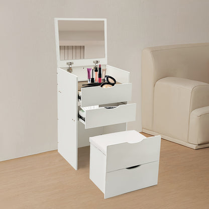 Make-up Tafel – Schminktisch – Dressing Table – Vanity Desk – Make-up Meubel – Compact Formaat – 3 Lades Met Verborgen Opbergruimte – Crèmewit