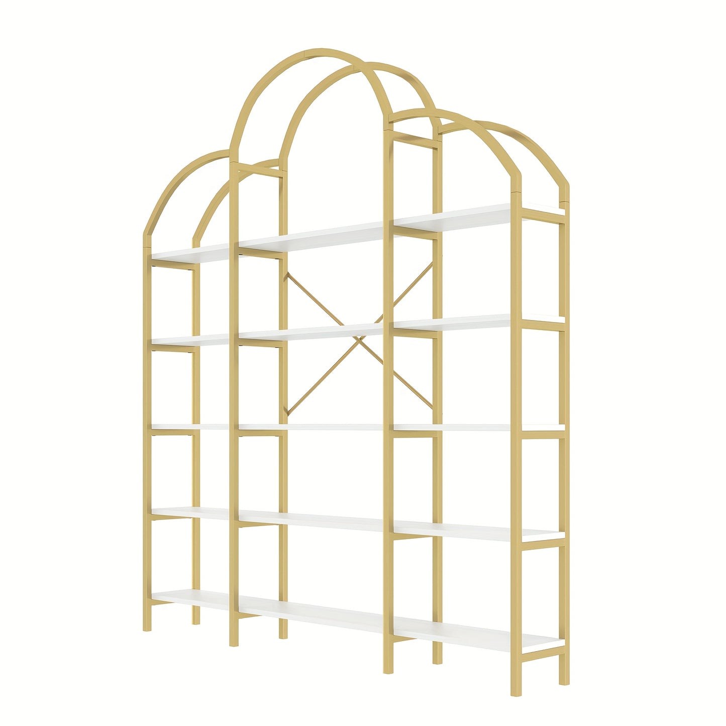 170 X 26 X 190cm Stylish Shelf, Tubular Steel MDF Material, Five Storage Levels, Unique Cloud Shape, Easy to Assemble And Clean, Golden + White, Standing Shelf
