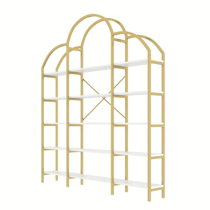170 X 26 X 190cm Stylish Shelf, Tubular Steel MDF Material, Five Storage Levels, Unique Cloud Shape, Easy to Assemble And Clean, Golden + White, Standing Shelf