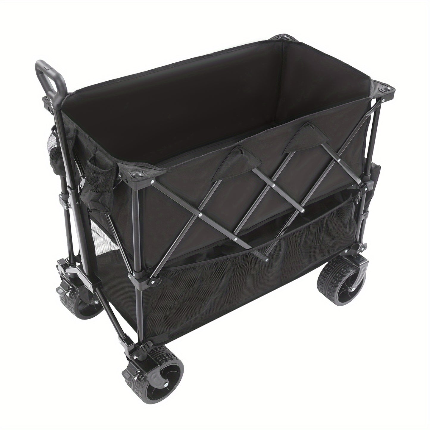 Campingkar – Bolderkar – Strandkar – Picknickkar – Tuinkar – Inklapbaar – Dubbel Laag Laadvlak – Draagvermogen 150 kg – Metalen Frame – Zwart