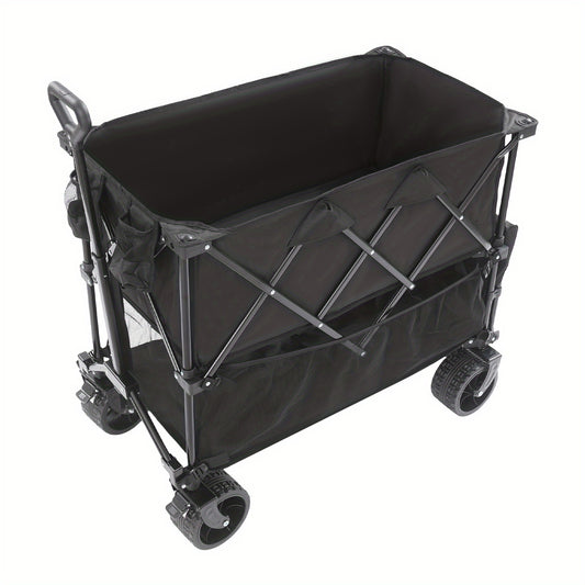 Campingkar – Bolderkar – Strandkar – Picknickkar – Tuinkar – Inklapbaar – Dubbel Laag Laadvlak – Draagvermogen 150 kg – Metalen Frame – Zwart