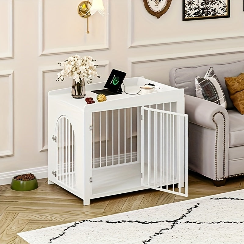 Hondenbench – Hondenkooi – Hondenhok – Bench – Reisbench – Wit – 2 Deuren – Met USB Poorten & Stopcontact – 90x63x79 cm – Voor Middelgrote Honden