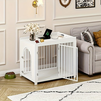 Hondenbench – Hondenkooi – Hondenhok – Bench – Reisbench – Wit – 2 Deuren – Met USB Poorten & Stopcontact – 90x63x79 cm – Voor Middelgrote Honden
