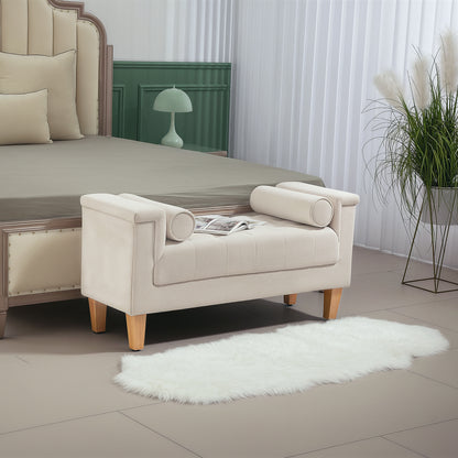 Schoenenbank – Opbergbank – Zitbank – Schoenenkast – Bankje – Gestoffeerd Chenille – Met Zitkussen en Bergruimte – 115x44x58 cm – Houten Frame – Beige