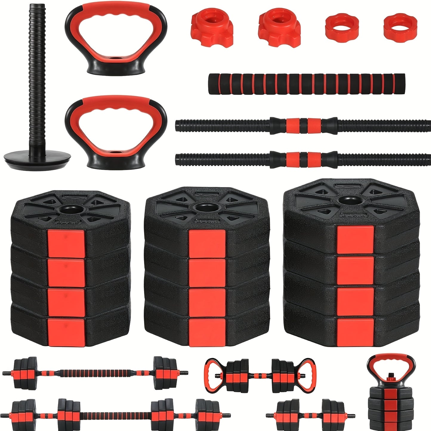 Verstelbare Dumbbell – Halterset – Dumbbells – Kettlebell – Push-Up Stand – 1,8 tot 19,96 kg Verstelbaar – Duurzaam PE & IJzer – Compacte Home Gym Set - QUORE