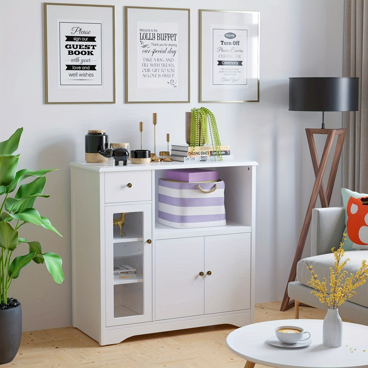 Kealive Kitchen Storage Cabinet Sideboard Featuring a Microwave Stand, Adjustable Shelves, And Doors Suitable for The Kitchen, Dining Room, Or Living Room, in White, Measuring 90 X 40 X 82 Cm.
